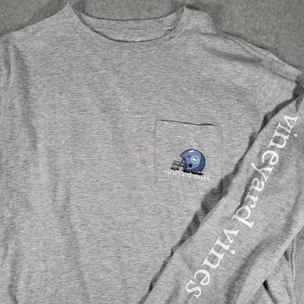 Vineyard Vines Football Helmet Long Sleeve Pocket Tshirt Mens Medium Gray